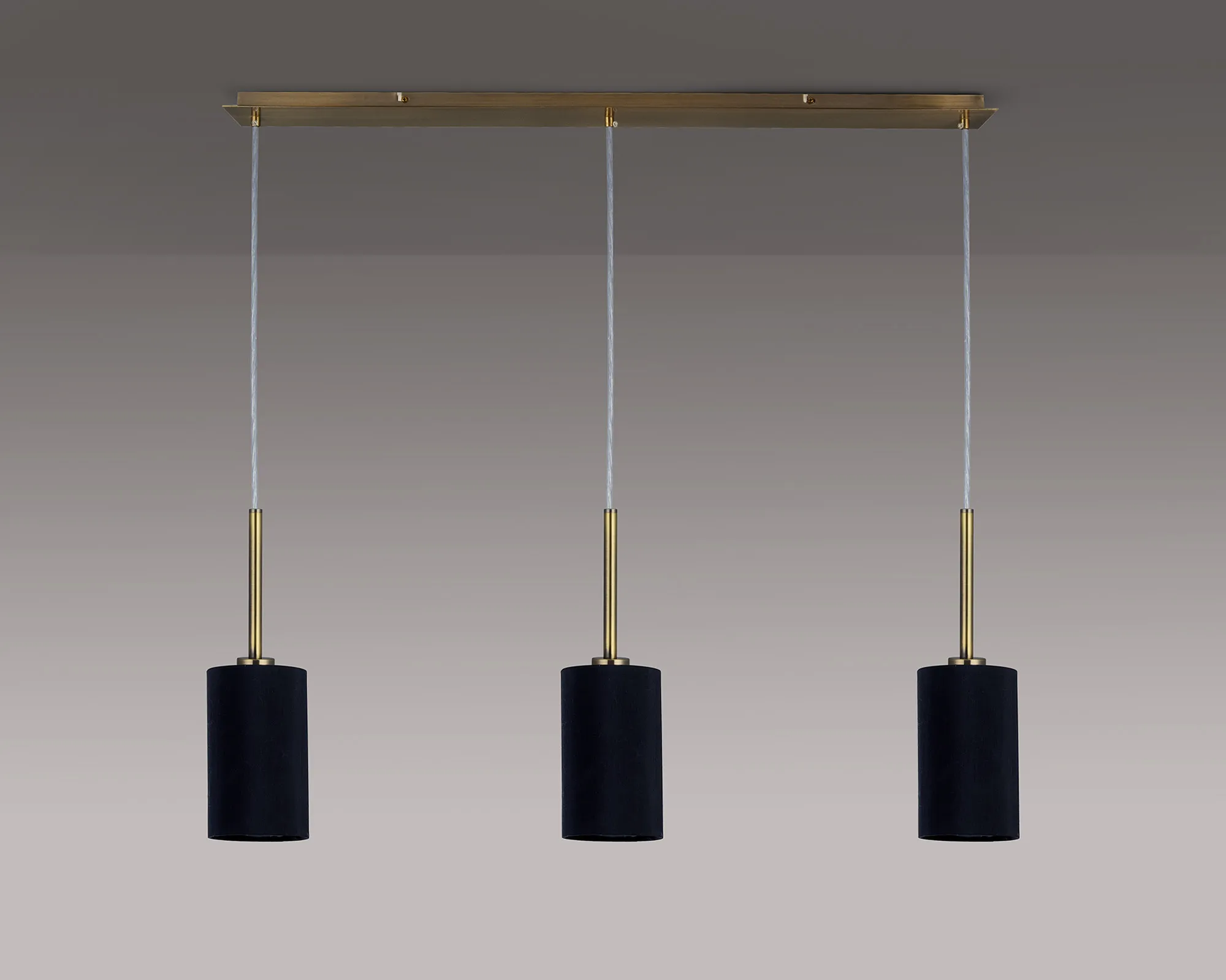 Baymont 12cm Shade 3 Light Pendant Antique Brass, Black/White DK0773  Deco Baymont AB BL